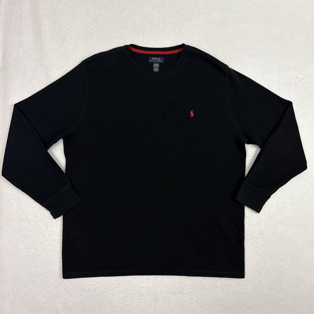 Polo Ralph Lauren Sleep Shirt Men’s 2XL Black Waffle Knit Thermal